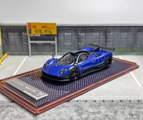 1:64 scale blue Zonda 760LH sports car model diecast resin on display base
