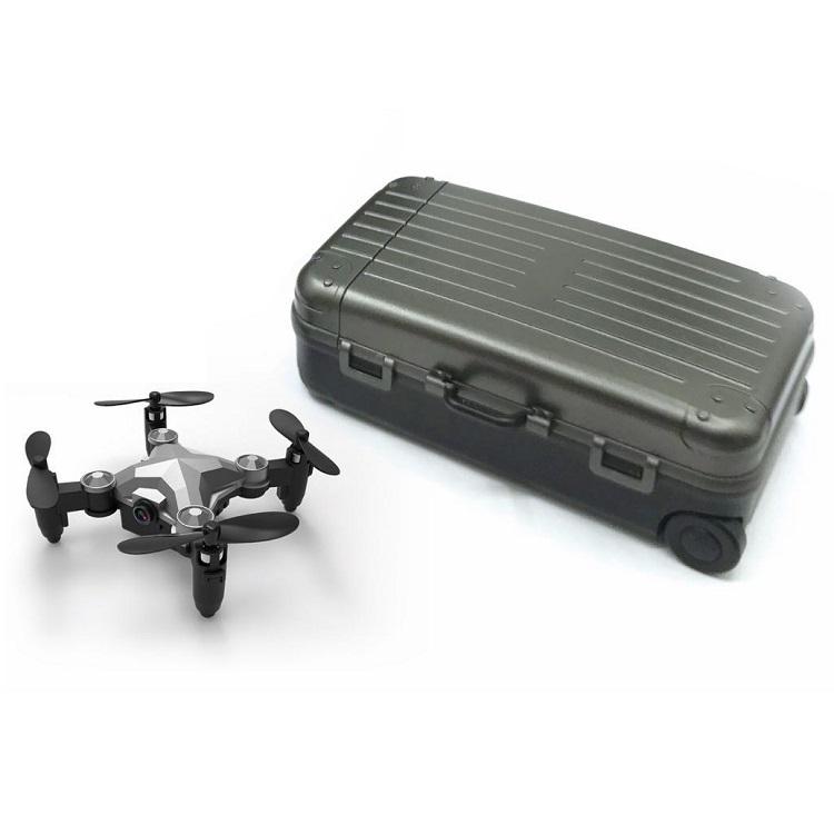 Mini RC quadcopter drone with camera and gray hard carry case