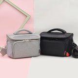 Camera shoulder bags with insert sleeves, gray and black with top handles