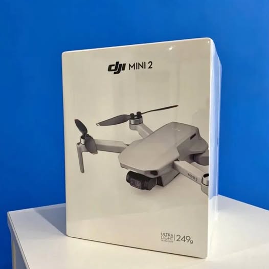 DJI Mini 2 drone box with printed drone and 249g label