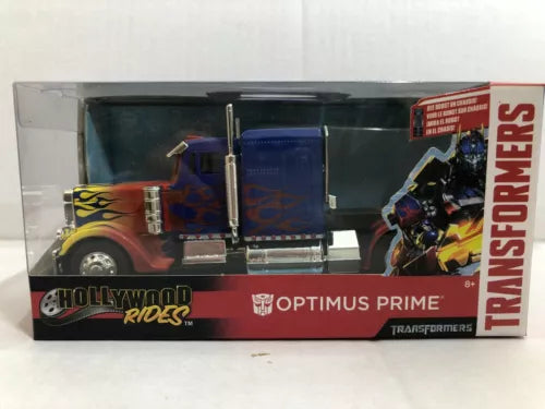 Optimus Prime 1:32 diecast model truck in retail box, blue cab and dark body