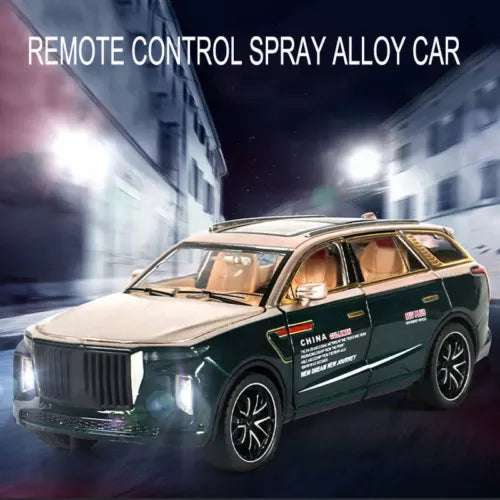 Green diecast alloy SUV model car with gold interior, front 3/4 view