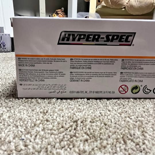 Lambo diecast box back with Hyper-Spec branding