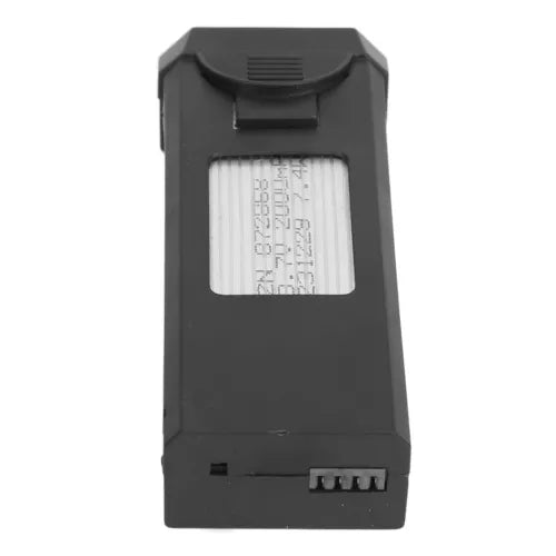 Black LiPo battery pack with connector pins and label window