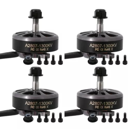 Four A2807-1300KV brushless CW motors with mounting screws and wires