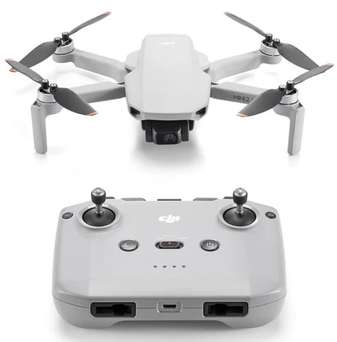 DJI Mini 2 SE drone with RC-N1 controller, white drone and gray remote