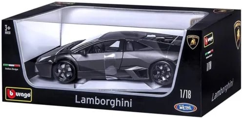 1/18 diecast sports car model in display box, black with silver accents