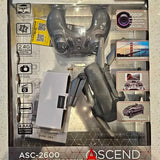 ASCEND drone in retail packaging, quadcopter body and controller accessories