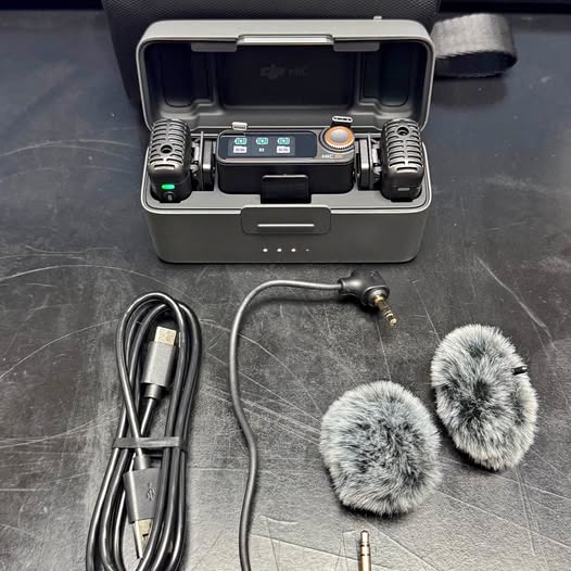 DJI MIC 2 wireless mic kit with charge case and furry windscreen