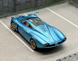 1:64 ice blue Huayra Codalunga sports diecast car with open grille and gold wheels