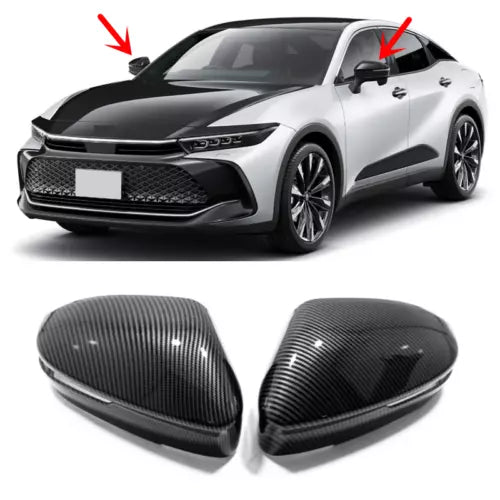 Silver and black diecast car with front grille and two carbon-fiber style side mirrors