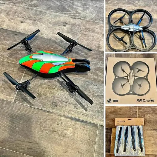 Colorful quadcopter drone with four propellers