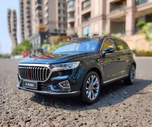1:18 Hongqi HS5 diecast model car, black, front three-quarter view