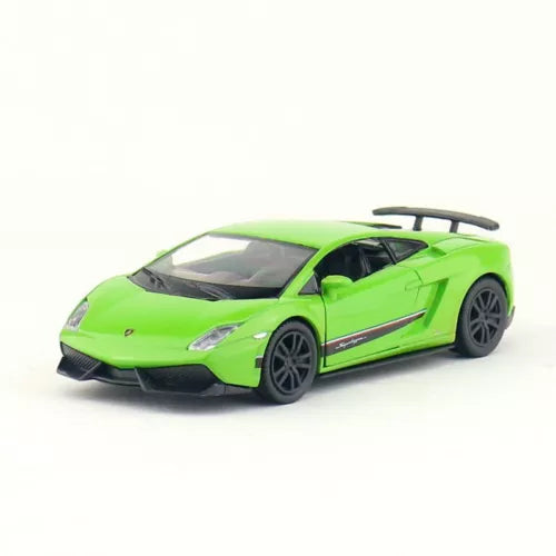 Lamborghini LP570-4 diecast sports car model, green with black wheels and hood detail