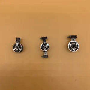 Replacement gimbal yaw axis motor, three views with metal housing and connector