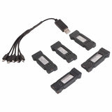 Portable drone battery charger set with five battery packs and USB cable