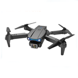 Foldable mini quadcopter drone with front camera and blue status light