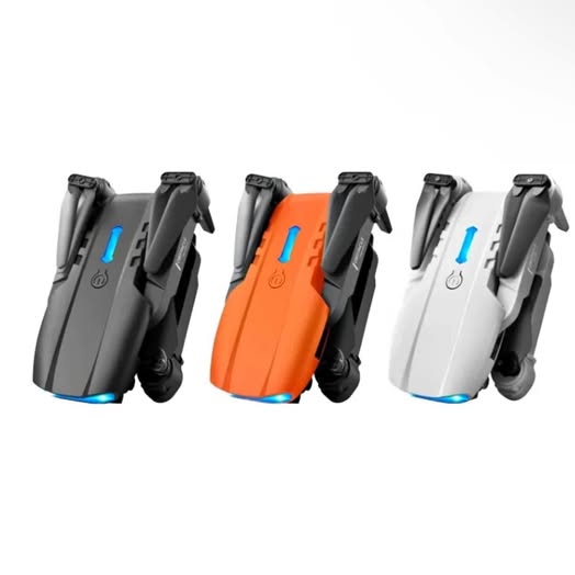 FPV drone with front prop guards in gray, orange, and white
