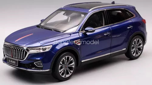 Blue SUV diecast model car, front three-quarter view, chrome grille