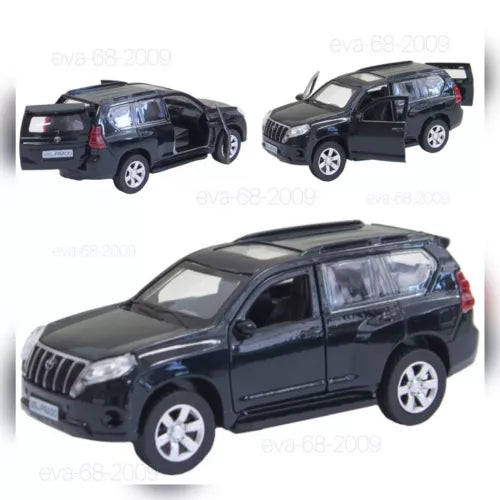 Toyota Prado 1/36 diecast SUV model car, matte dark gray, front three-quarter view