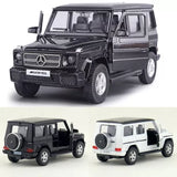 Metal diecast pull-back SUV toy car, black G63-style with AMG grille and front bumper detail