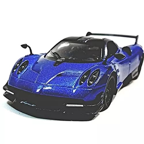 Blue and black 1:38 scale diecast sports car with details and rear wing