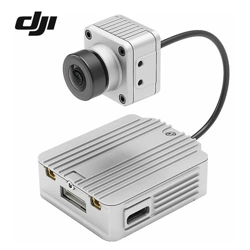 DJI FPV Air Unit camera with connected video transmitter module and cable, ports visible
