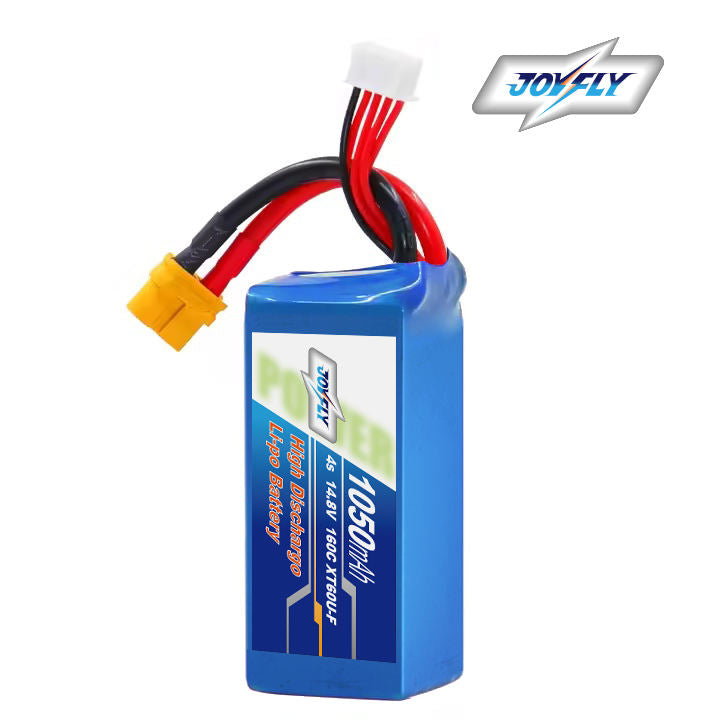 Blue LiPo drone battery pack with red/black wires and white connector