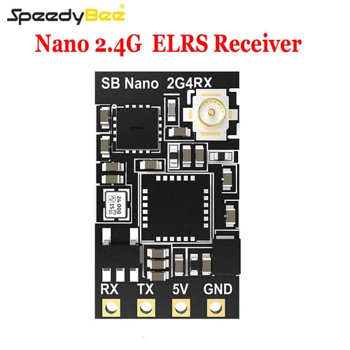SpeedyBee Nano ELRS receiver PCB with RX TX 5V GND pads