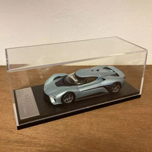 NIO EP9 1/43 diecast supercar model in clear display box, silver-gray with black details