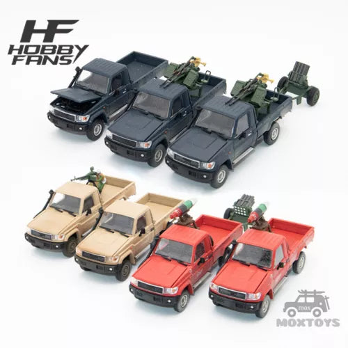 1:64 military pickup diecast model cars set, dark green and tan trucks