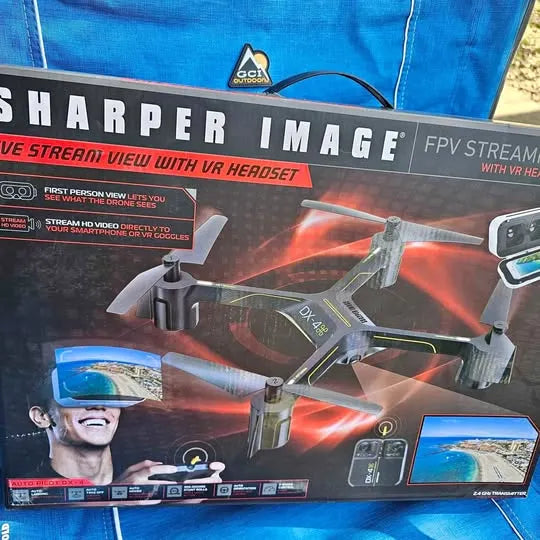 FPV drone starter kit box with drone, goggles, and remote controller