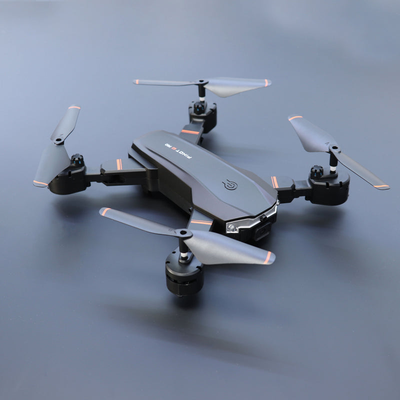 4K professional drone with 3-axis gimbal camera and four propellers, gray
