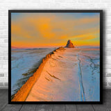 Square framed art print with sunrise over ocean and a rocky sea stack