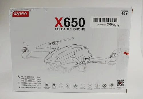 SYMA X650 foldable GPS drone box with quadcopter illustration
