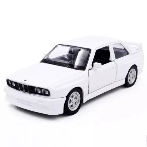 White 1:36 BMW M3 diecast model car with front grille and headlights