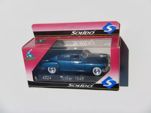Blue 1948 Tucker 1:43 diecast model car in retail display box