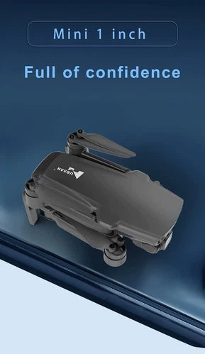Compact gray photography drone with camera and propellers