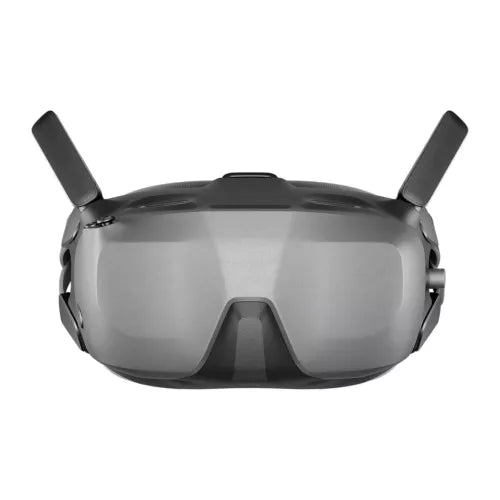 FPV goggles with wide face visor and two raised antenna modules