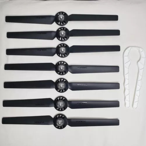 YUNEEC propeller rotor blade set, multiple dark blades with metal hubs and 1 pair guards