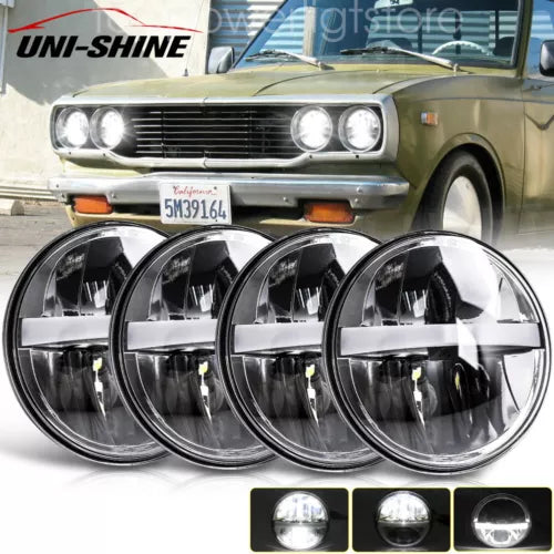 Round chrome headlight set with clear lenses, front car accessory