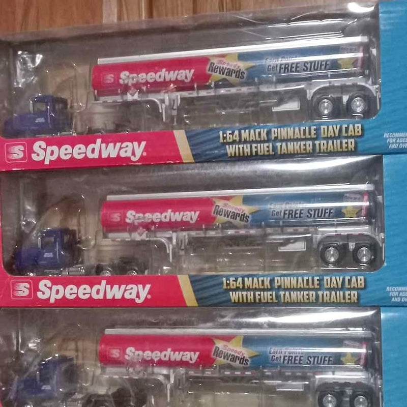 Speedway branded 1/64 diecast Mack Pinnacle day cab with fuel tank trailer, boxed