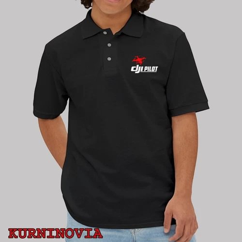 Men's black polo shirt with DJI Pilot logo and red emblem on chest