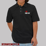 Men's black polo shirt with DJI Pilot logo and red emblem on chest
