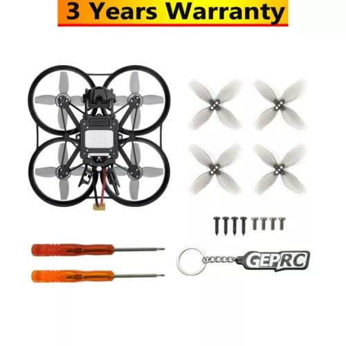 FPV racing drone quadcopter kit with frame, propellers, screws, and tools
