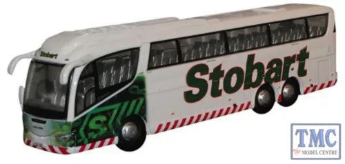 Diecast bus model in white with Stopart logo and green graphics, red stripe wheels