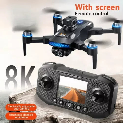 Quadcopter drone with 8K remote controller screen, dual cameras, and four rotors