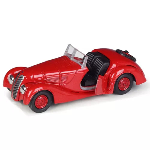 1:36 scale vintage BMW 328 red diecast model car with open-top cockpit