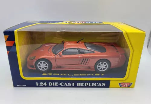1:24 die-cast replica toy car in box, orange with black stripes
