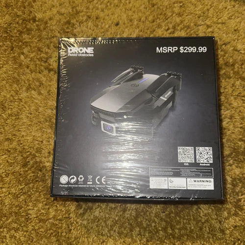 Foldable drone retail box with printed drone illustration and barcode